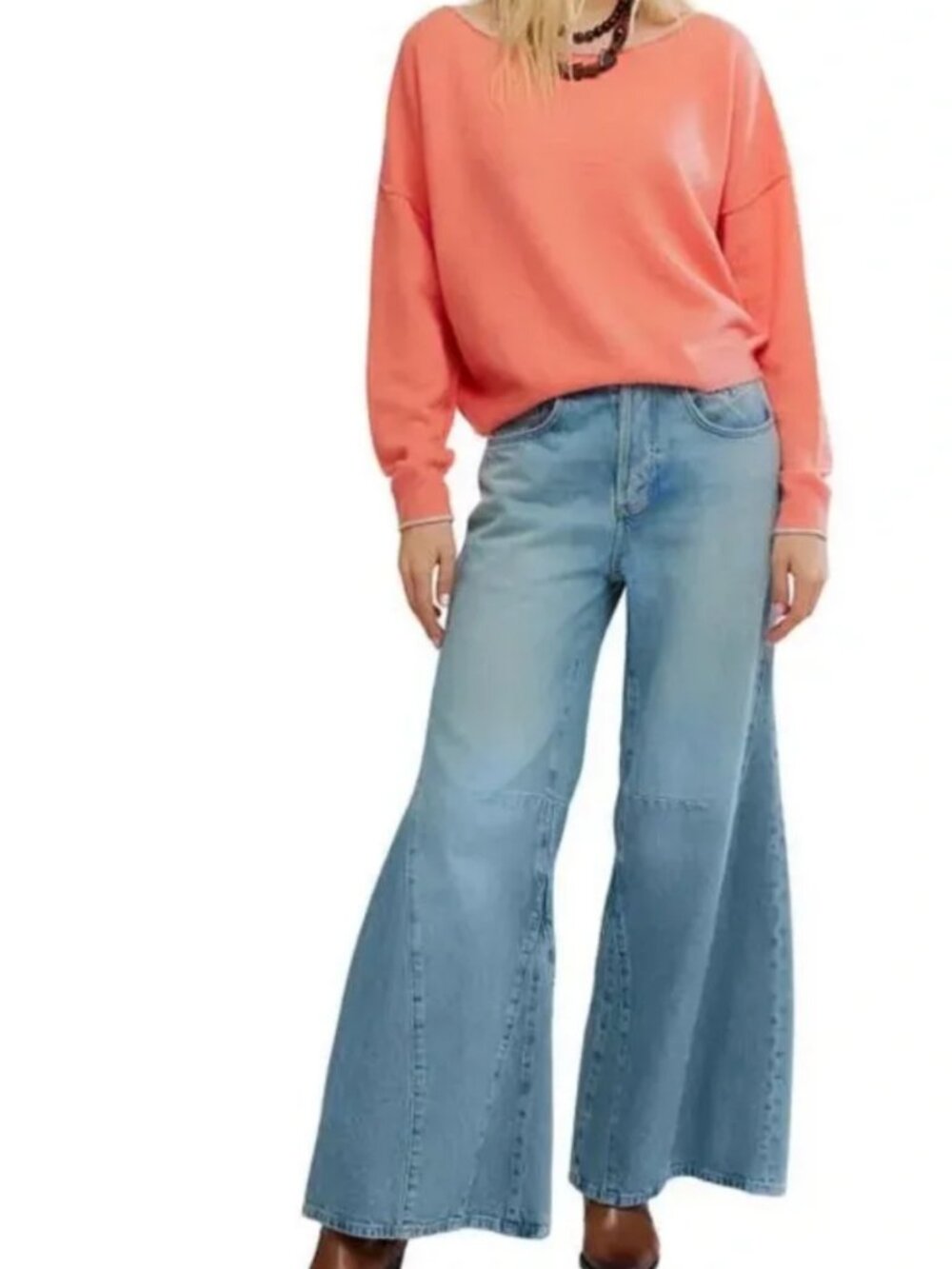 NWT Free People See Me SoftSpun Pullover in Coral Rimson Combo